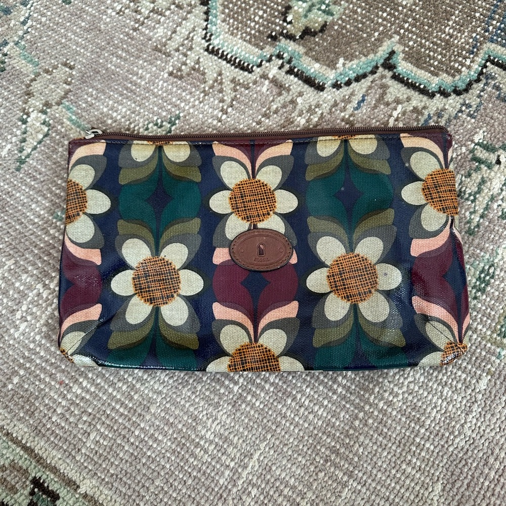 Vintage Fossil Floral Makeup Bag